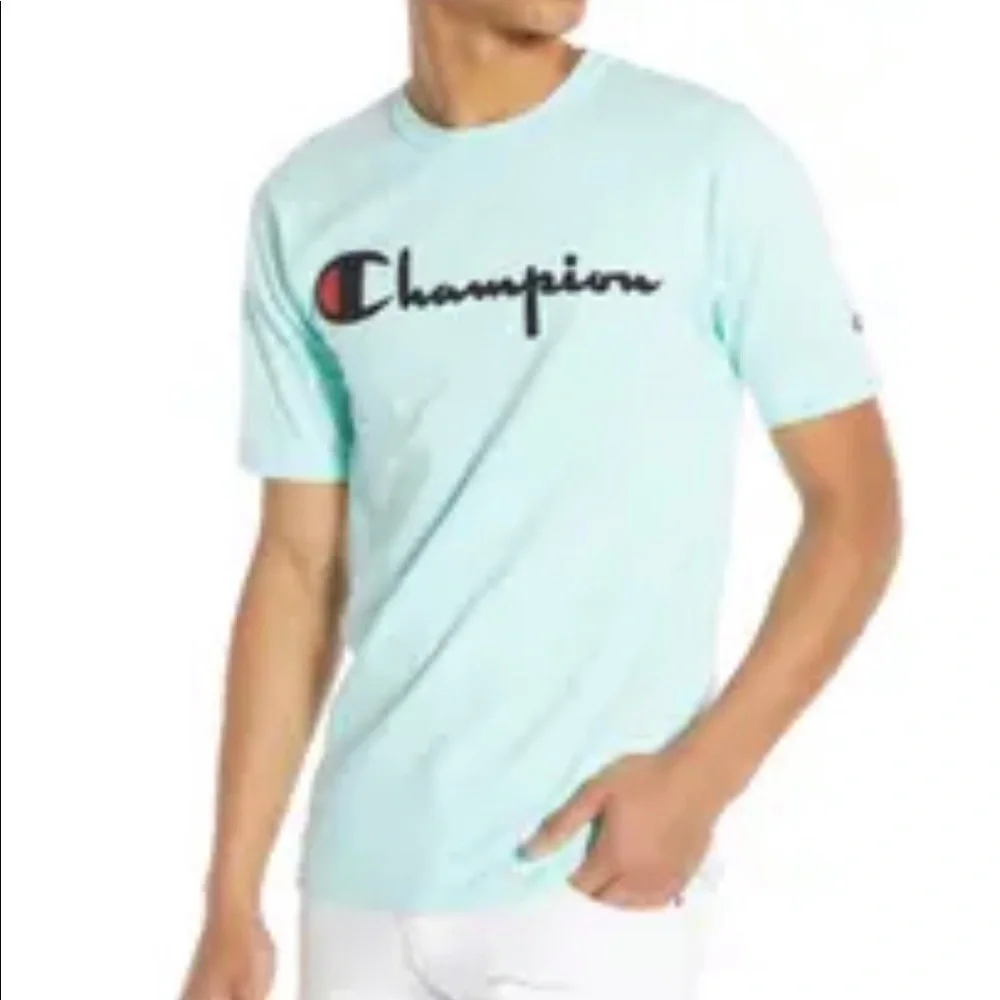 Champion Vintage Flock Print Logo T Shirt Sz M - Picture 2 of 12